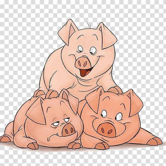 three pigs illustration, Domestic pig Dog Cartoon Illustration, pig transparent background PNG clipart