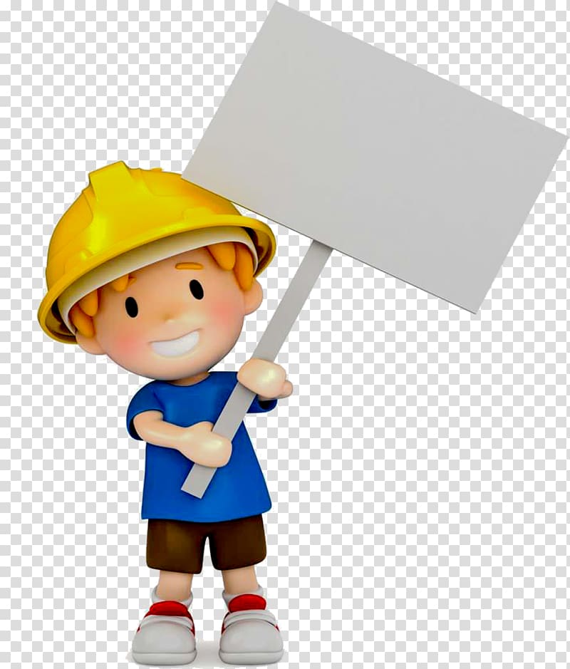 boy wearing yellow hard hat and blue shirt 3-D , Engineering Illustration, A worker in a safety helmet transparent background PNG clipart