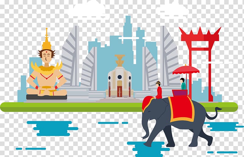 two person riding elephant illustration, Bangkok Tourism in Thailand, Thai temple transparent background PNG clipart
