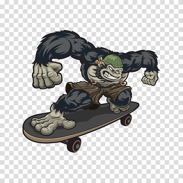 Western gorilla Ape Skateboarding, monkey transparent background PNG clipart