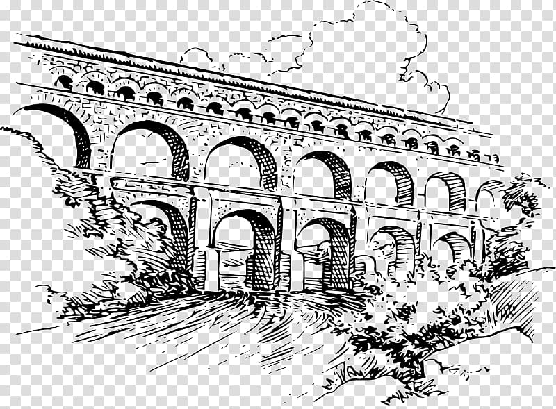 Pont du Gard Ancient Rome Roman aqueduct Drawing, bridge transparent background PNG clipart