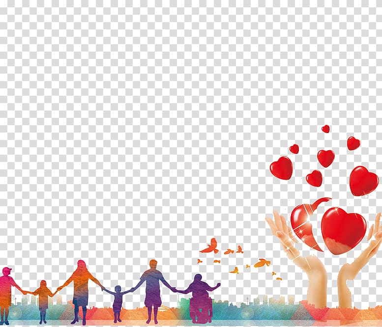 multicolored group of people holding hand in hand illustration, Heart Poster Icon, family transparent background PNG clipart