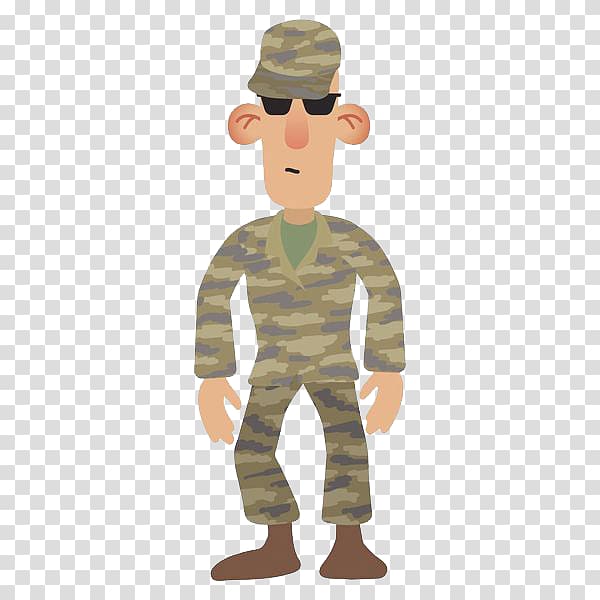 Soldier Cartoon Illustration, A soldier with sunglasses and a hat transparent background PNG clipart