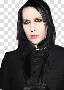 man wearing black button-up shirt closeup , Marilyn Manson Portrait transparent background PNG clipart