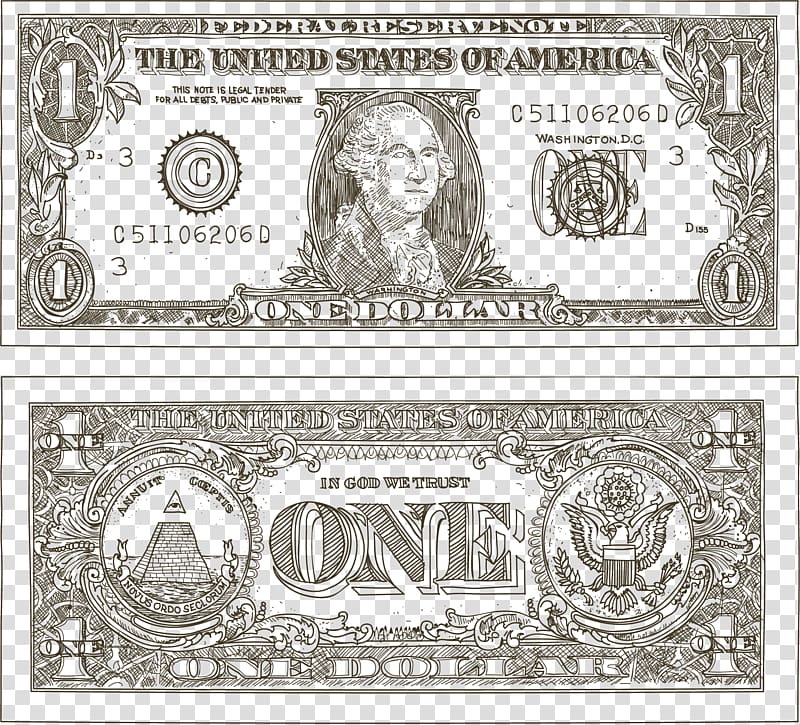 Paper Cash Banknote United States Dollar United States one-dollar bill, Hand-painted dollar bills transparent background PNG clipart