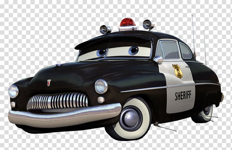 Sheriff character from Cars movie, Cars 2 Mater Lightning McQueen Doc Hudson, creative cartoon black police car transparent background PNG clipart