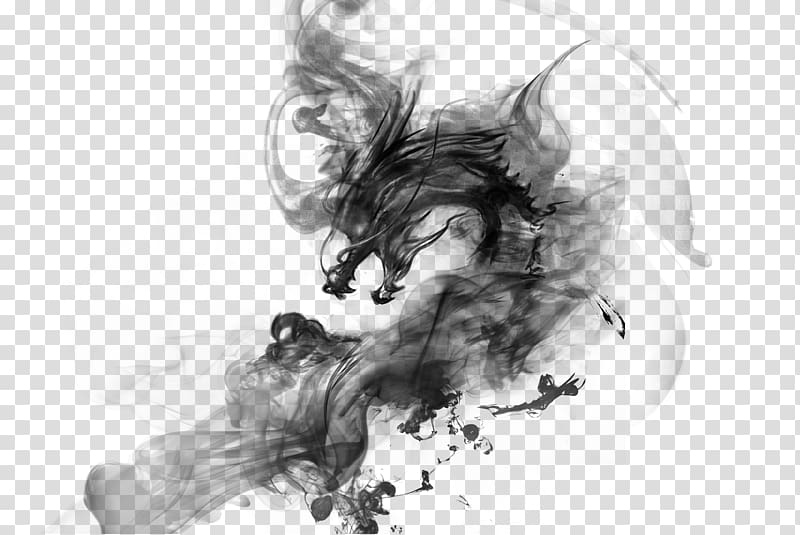 black shadow monster , China Ink Dragon, Ink Chinese Dragon transparent background PNG clipart