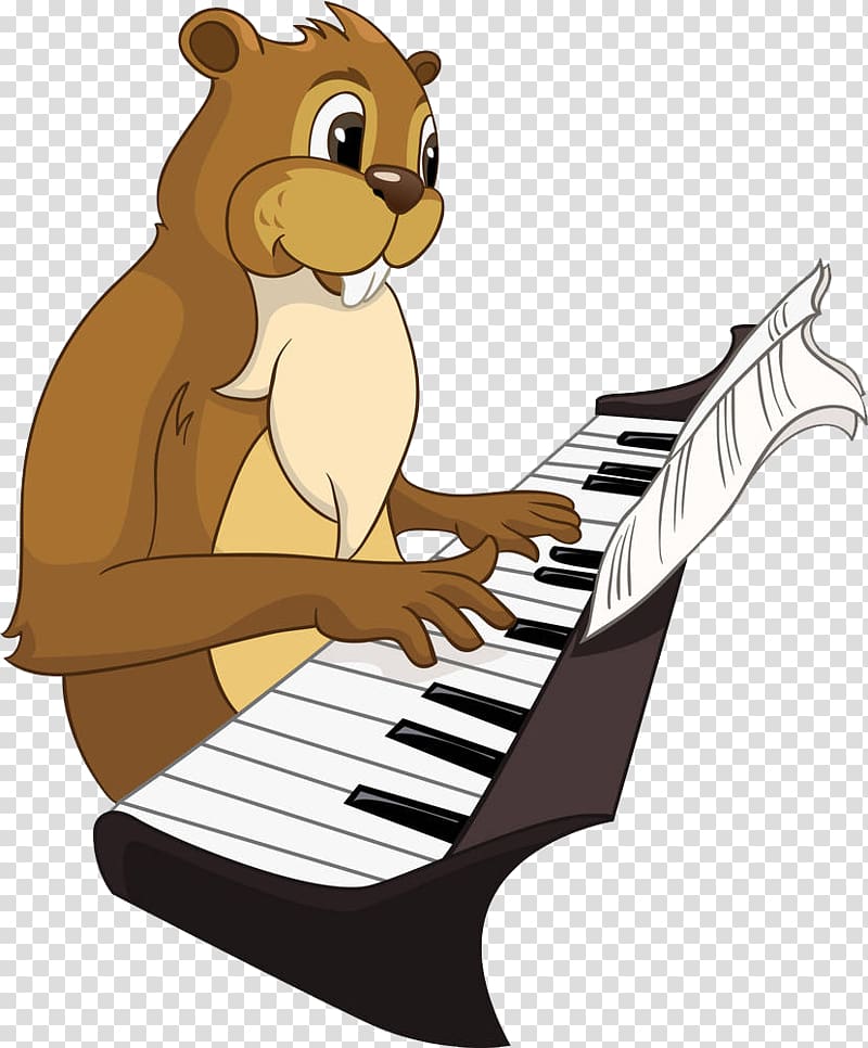 Piano Cartoon Illustration, A rabbit playing the score transparent background PNG clipart
