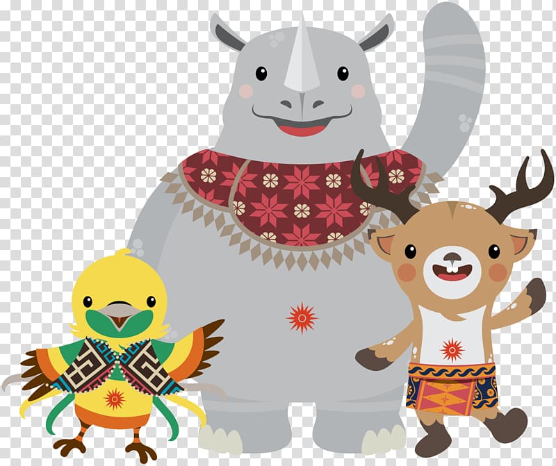 2018 Asian Games 2014 Asian Games Jakarta Olympic Council of Asia Mascot, RUSSIA 2018, bird, deer, and rhinoceros illustration transparent background PNG clipart