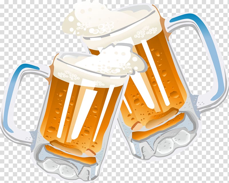 two clear beer mugs illustration, Beer glassware Drink , Cheers celebration toast transparent background PNG clipart