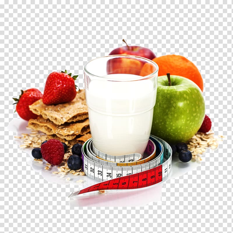 assorted fruits beside glass of milk illustration, Healthy diet Health food, breakfast transparent background PNG clipart