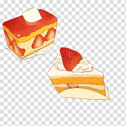Strawberry pie Food Anime Cake Illustration, Strawberry pie Hand painting material transparent background PNG clipart