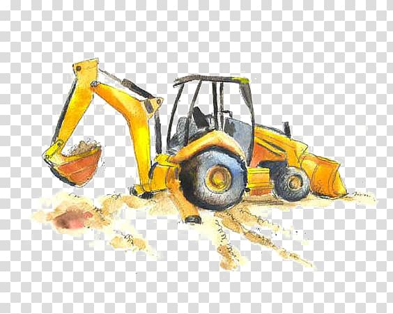 Excavator Printing Bulldozer Watercolor painting Wall, Yellow excavator transparent background PNG clipart