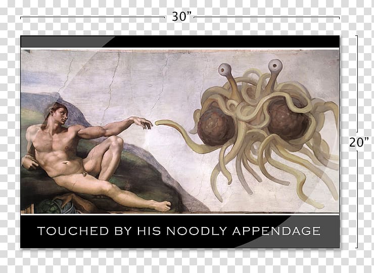 The Gospel of the Flying Spaghetti Monster The Creation of Adam Atheism Pastafarianism, flying spaghetti monster transparent background PNG clipart