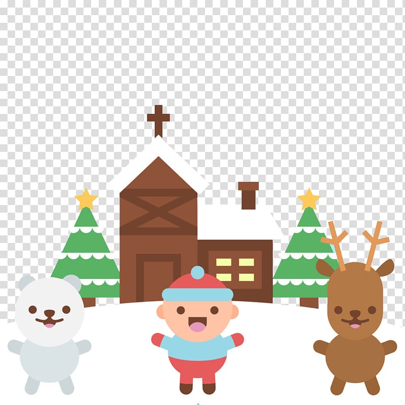 , Winter snow building with animals transparent background PNG clipart