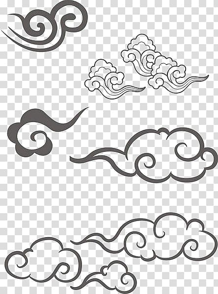 black cloud illustration, China Drawing, Variety of black clouds silhouette artwork transparent background PNG clipart