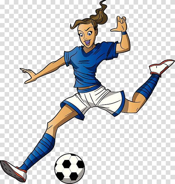 woman playing soccer illustration, Football player Cartoon Girl , Women play transparent background PNG clipart