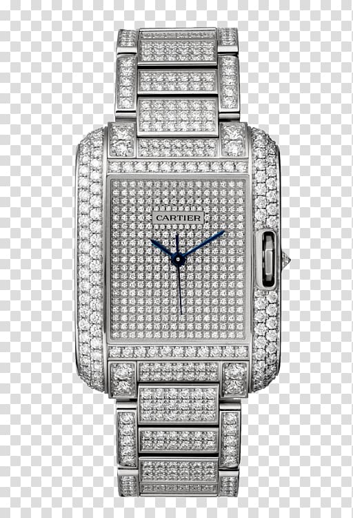 Cartier Tank Watch Diamond cut, Silver diamond Cartier watch male watch transparent background PNG clipart