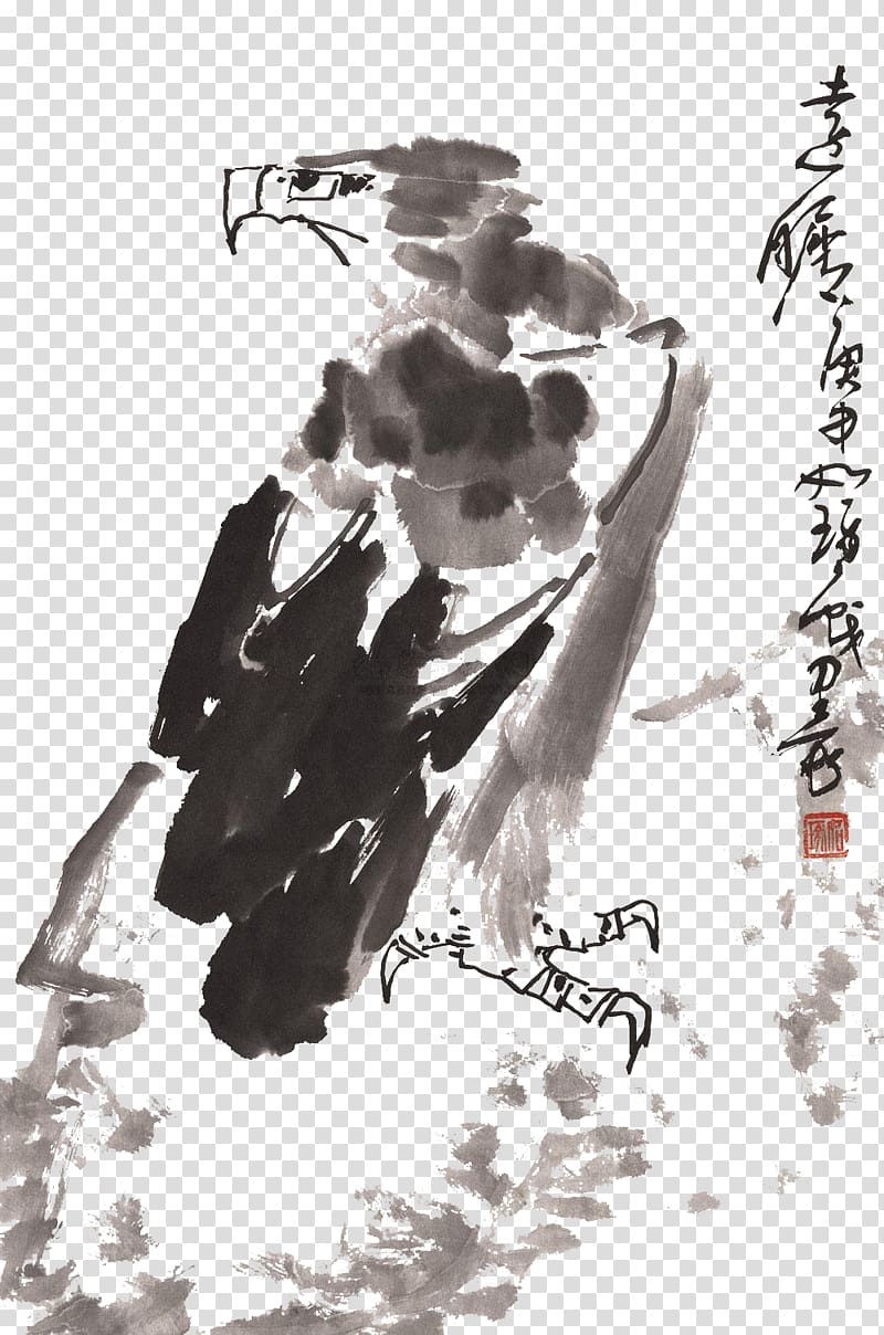 u6c34u58a8u753bu9e70 Ink wash painting, Eagle ink traditional decoration transparent background PNG clipart