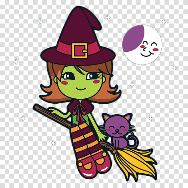 The little witch and the magic broom transparent background PNG clipart