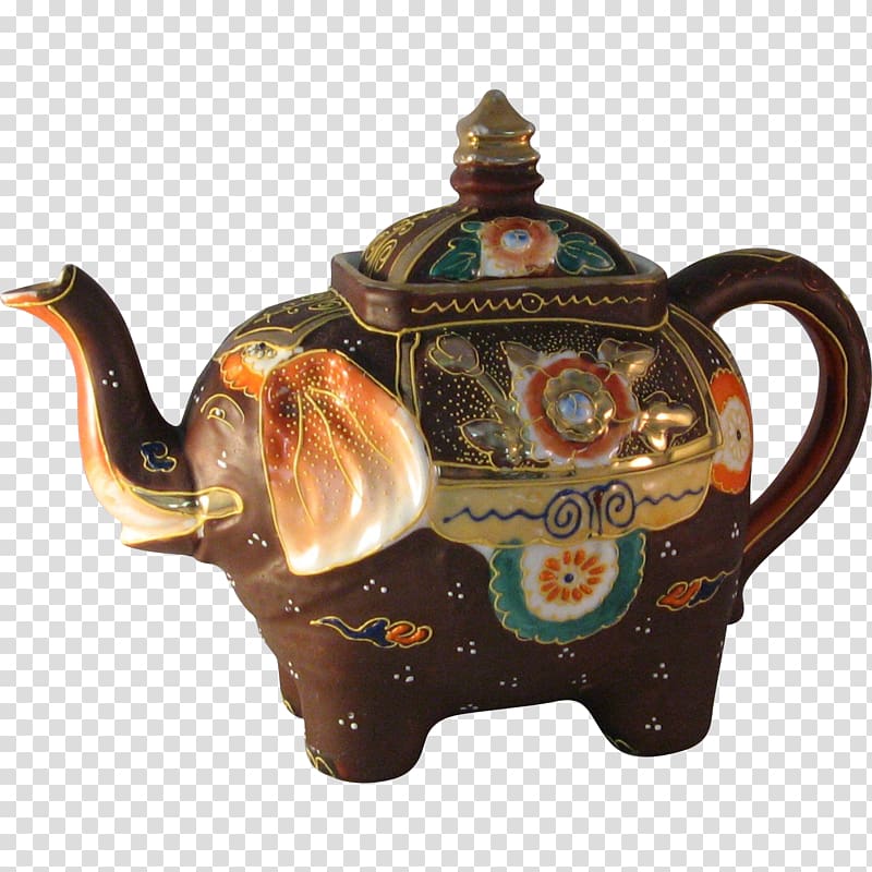 Teapot Kettle Elephant Ceramic, hand painted transparent background PNG clipart