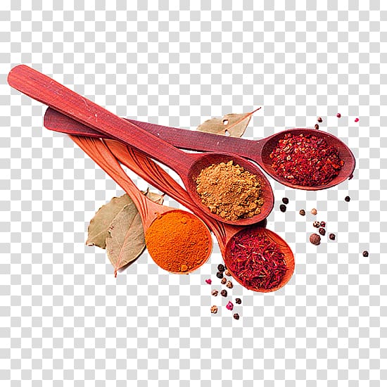 assorted spices on spoon, South Indian cuisine Spice Herb, Spoon full of spices transparent background PNG clipart
