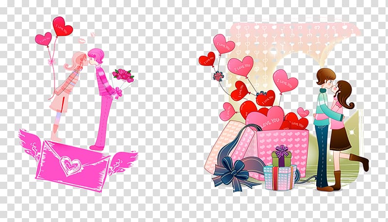 Cartoon Romance Drawing, A couple kiss transparent background PNG clipart