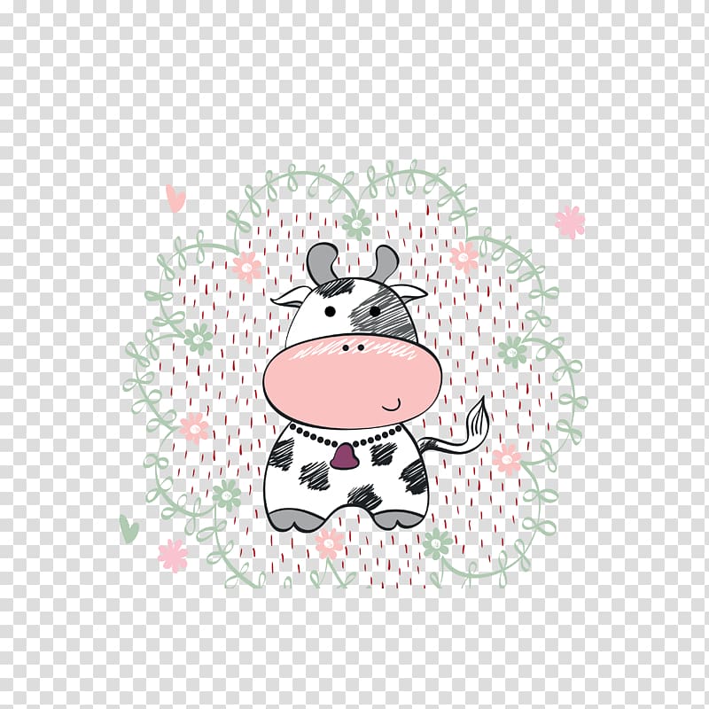 white and black cattle illustration, Cattle Calf Little Cow Drawing, Dairy cow transparent background PNG clipart