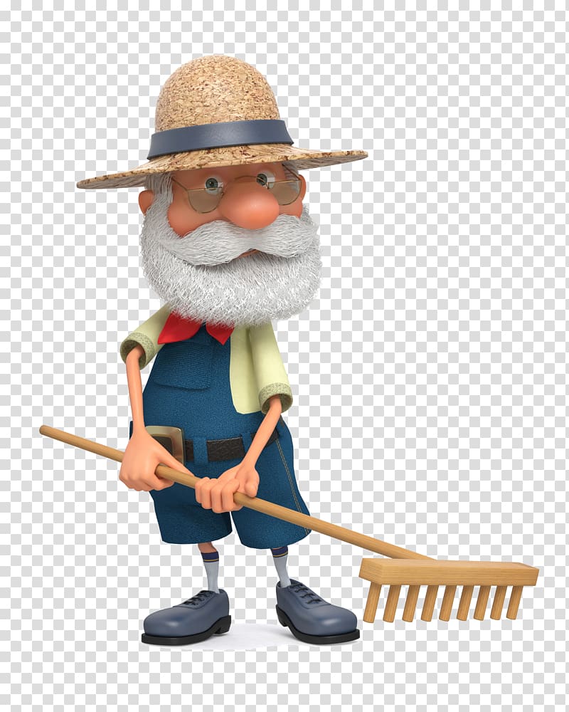 man holding rake art, Farmer Illustration, Farmer cartoon character design transparent background PNG clipart
