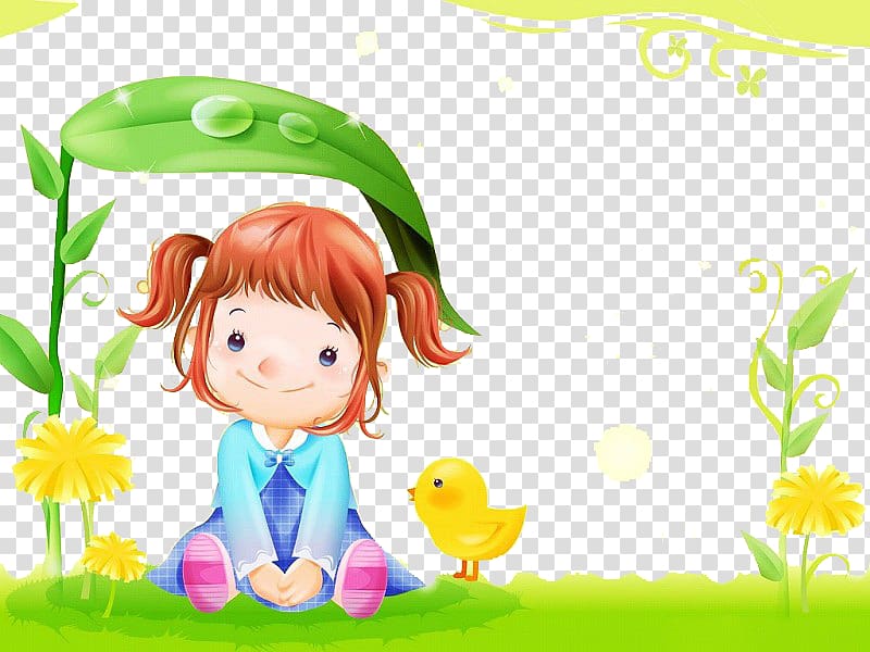girl sitting beside chick illustration, Cartoon Animation , Cartoon child transparent background PNG clipart