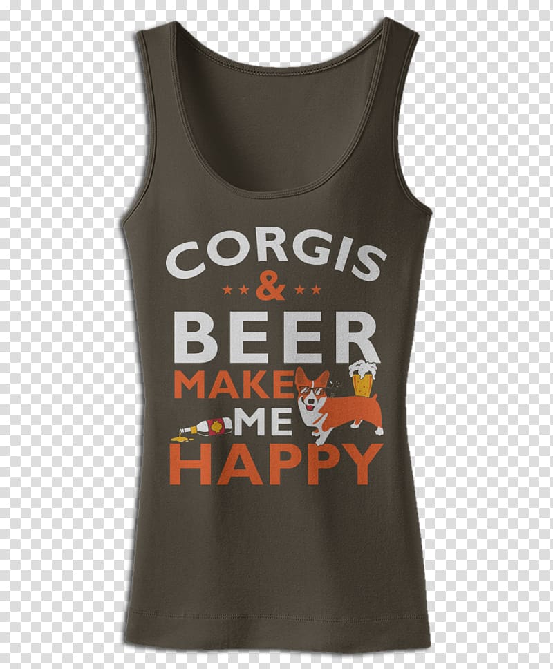 T-shirt Pembroke Welsh Corgi Beer Sleeveless shirt Active Tank M, Happy Corgi transparent background PNG clipart