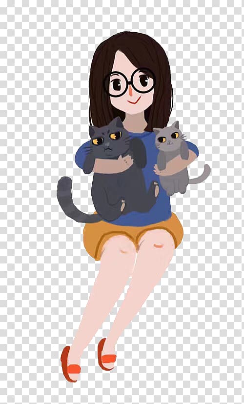 Cat Illustration, Girl holding cat transparent background PNG clipart
