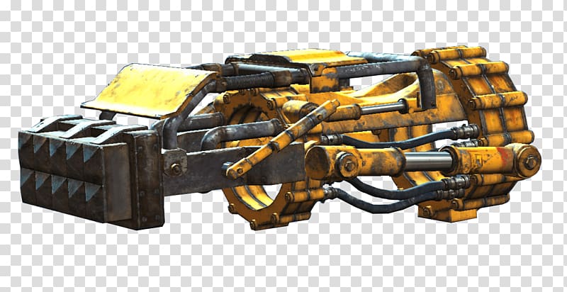 yellow and black metal hydraulic fist weapon, Fallout 4 Power Fist transparent background PNG clipart