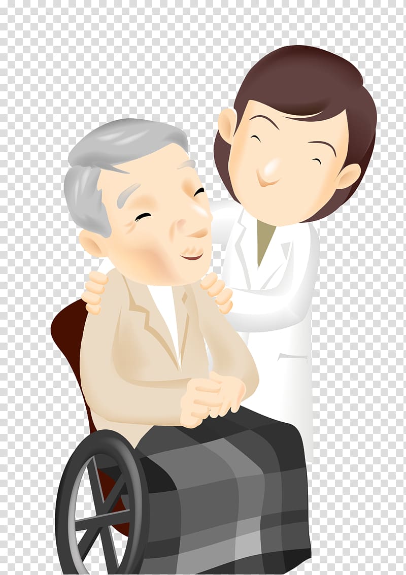 smiling man sitting on wheelchair beside woman illustration, Old people transparent background PNG clipart