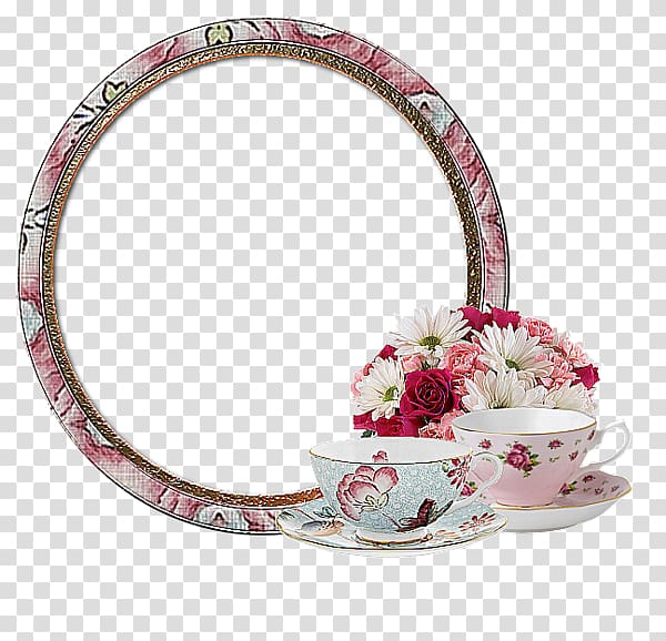 two white ceramic teacups on two saucers, frame Blog , Cups and round frame transparent background PNG clipart