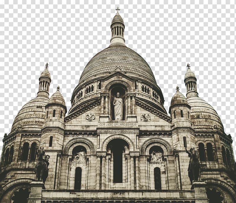 low-angle of brown concrete building illustration, Sacrxe9-Cu0153ur, Paris Notre-Dame de Paris Musxe9e du Louvre Bible Christianity, Cathedral Church transparent background PNG clipart