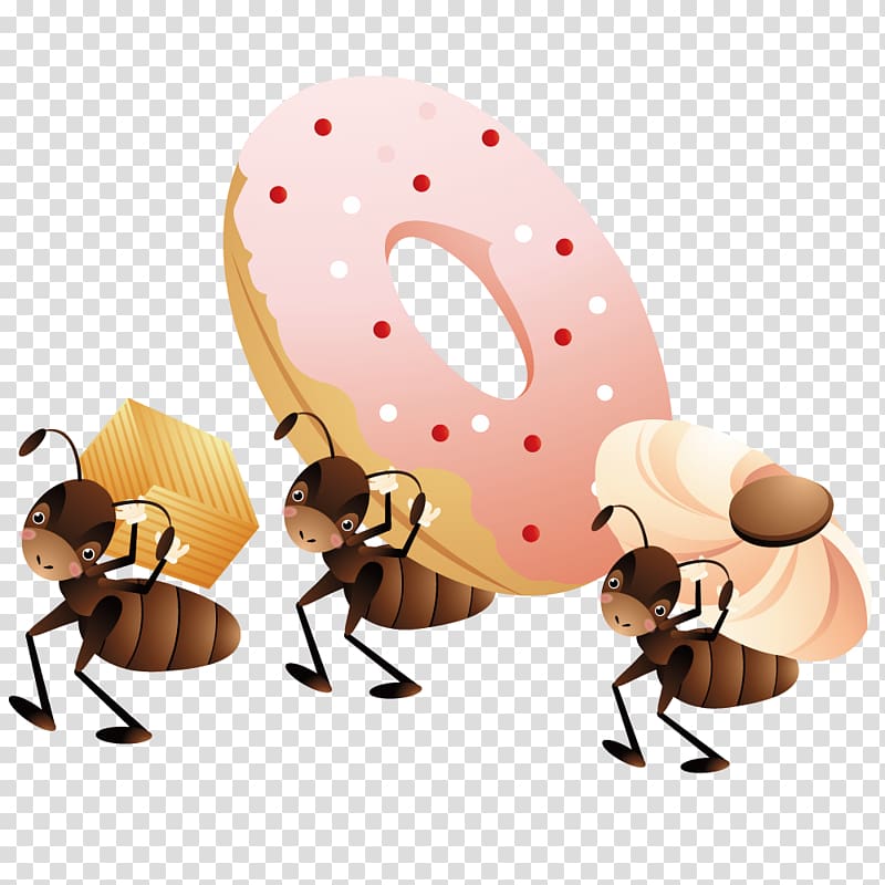 Ant Cartoon, Ants carrying Dessert transparent background PNG clipart