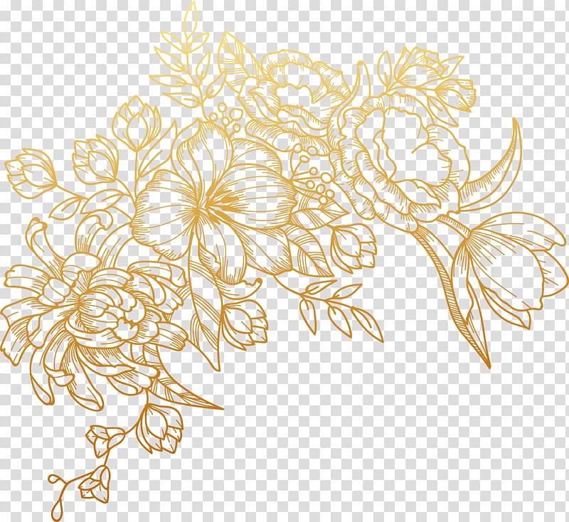 Euclidean Flower, painted golden flowers, brown floral illustration transparent background PNG clipart