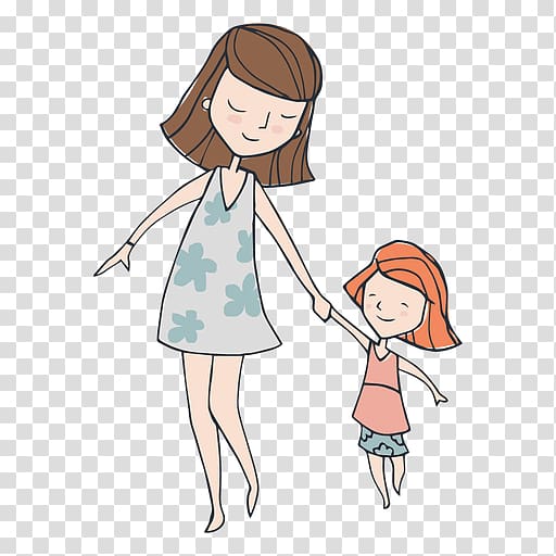 Woman holding child illustration, Family Cartoon , mom transparent ...