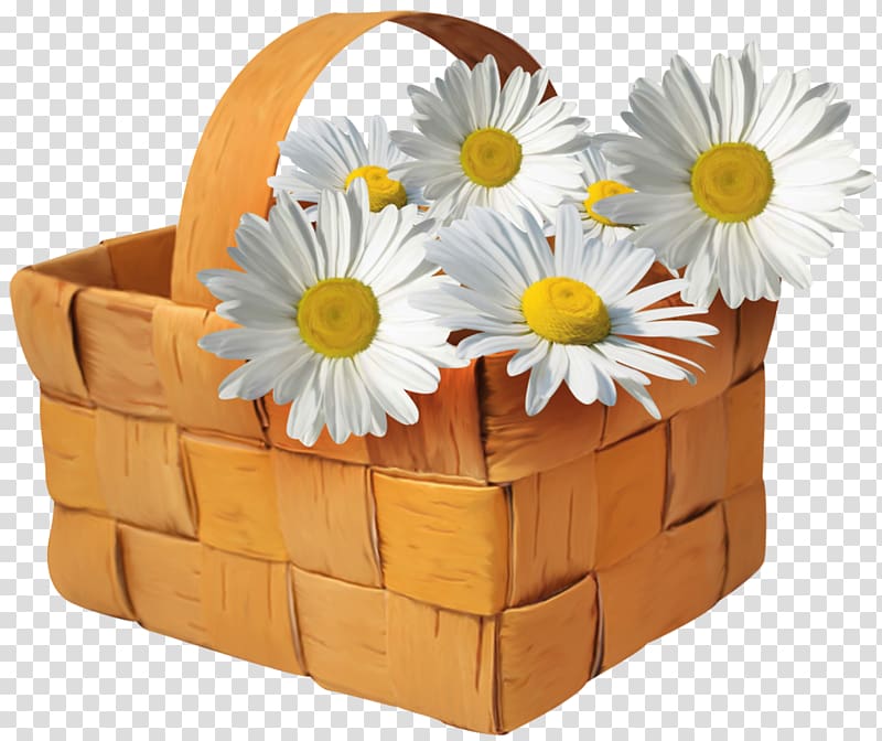 daisy flower in basket , Basket , Large Basket with Daisies transparent background PNG clipart