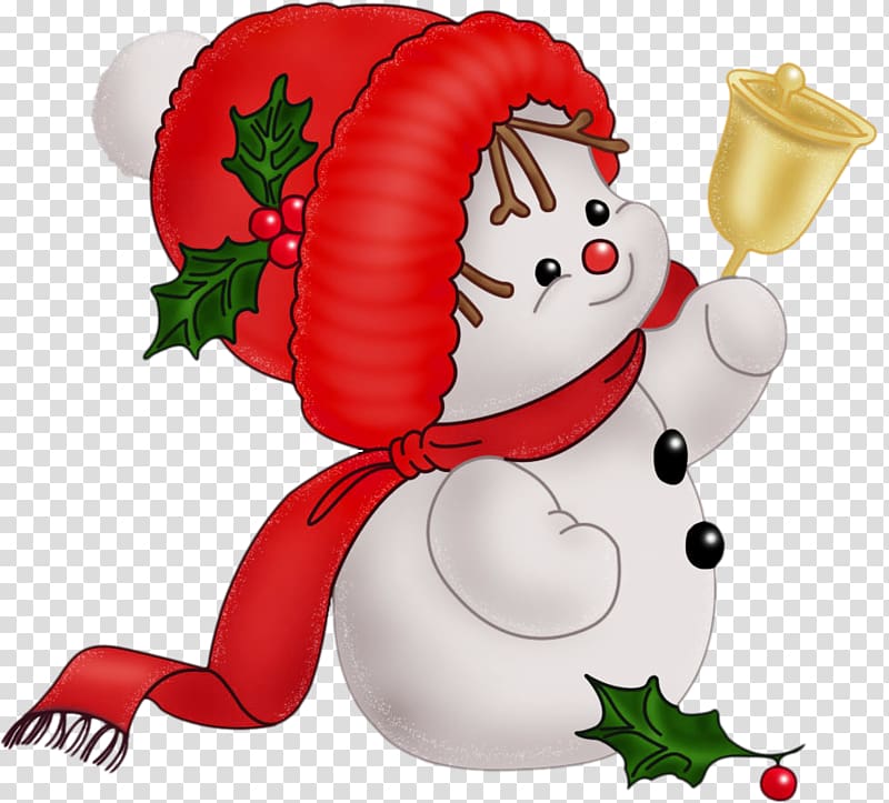 snowman holding bell illustration, Candy cane Santa Claus Christmas tree , Cute Vintage Snowman transparent background PNG clipart