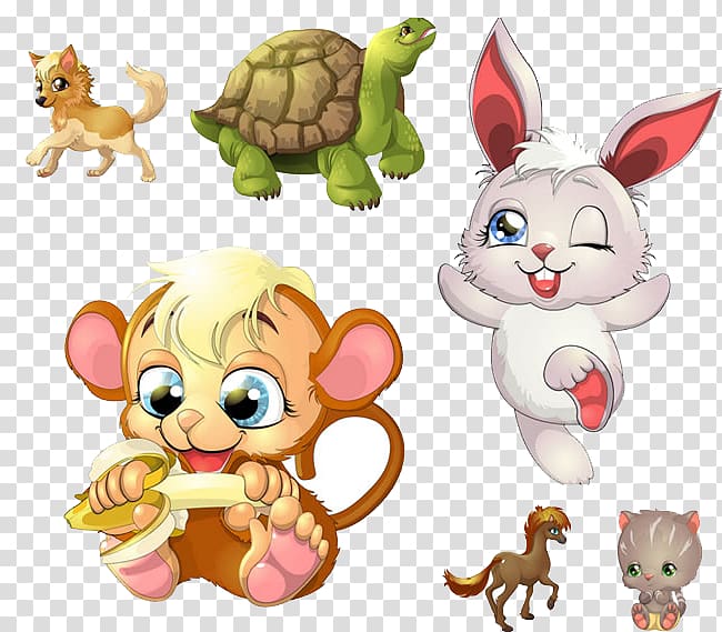 Cartoon Monkey , Creative tortoise rabbit monkey transparent background PNG clipart