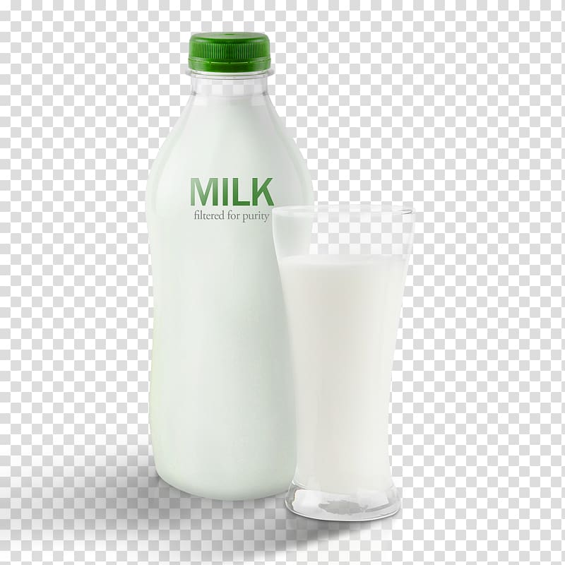 milk bottle beside drinking glass filled with milk illustration, Cows milk Bottle, milk transparent background PNG clipart