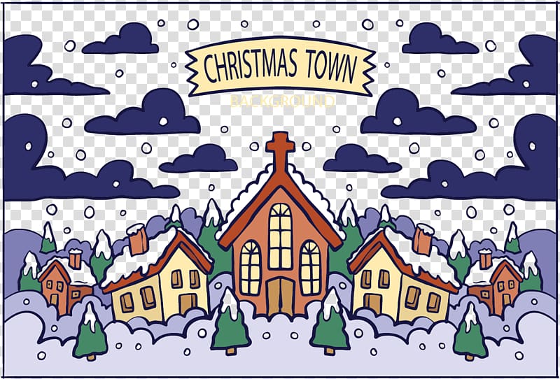 Christmas Drawing Illustration, Christmas Town transparent background PNG clipart