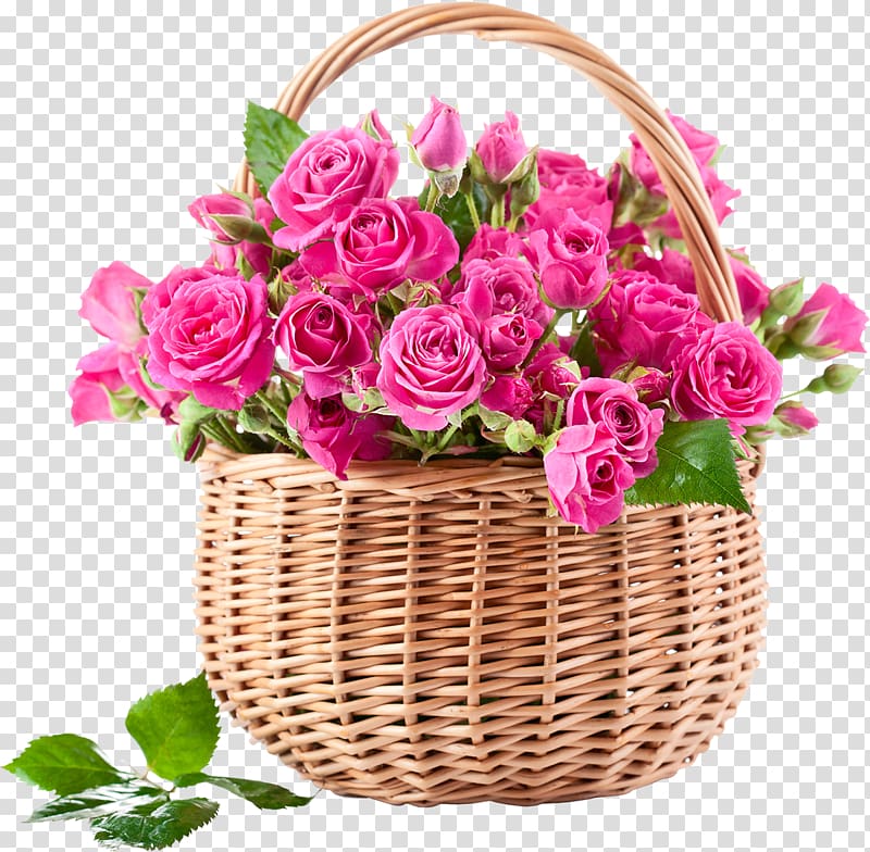 pink roses in basket illustration, Rose Flower bouquet Basket Pink flowers, bouquet of flowers transparent background PNG clipart