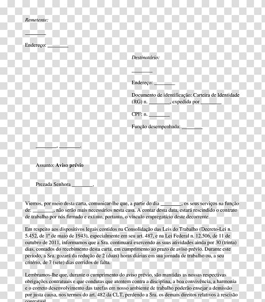 Document Aviso prévio Letter Empregado Dismissal, cartas transparent background PNG clipart