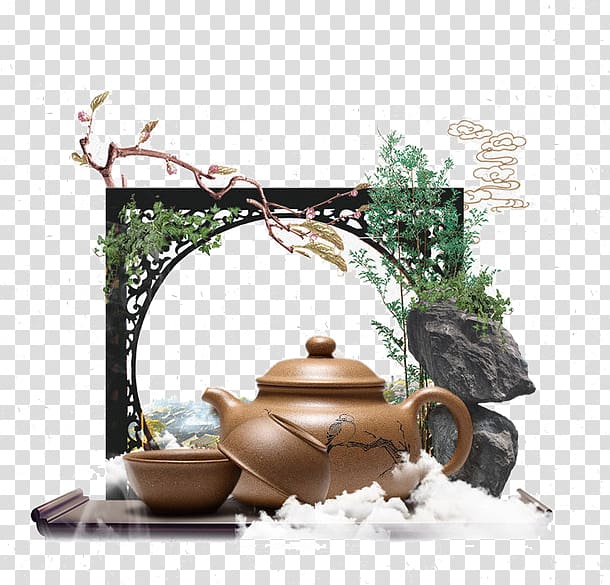 Green tea Yixing clay teapot Teaware, tea culture transparent background PNG clipart