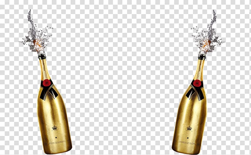 two wine bottles illustration, Red Wine Champagne Beer Bottle, Champagne transparent background PNG clipart