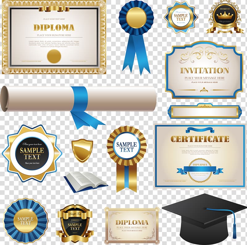 diploma, certificate, and ribbon , Academic certificate Diploma Graduation ceremony, medal certificate design transparent background PNG clipart