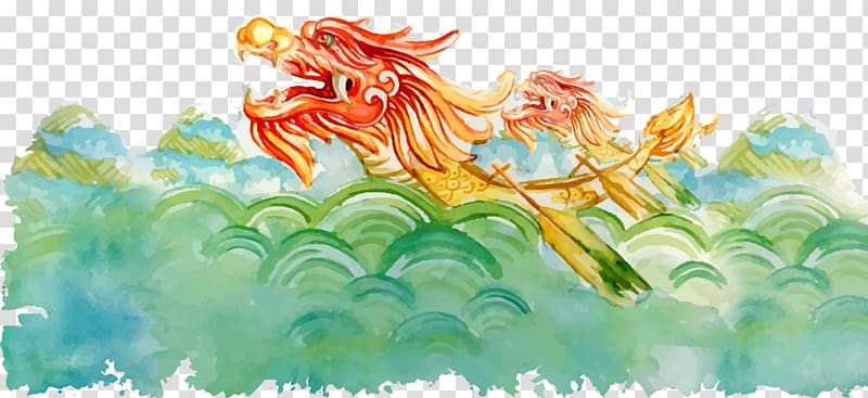 Zongzi Dragon Boat Festival Chinese dragon, hand-painted dragon boat transparent background PNG clipart